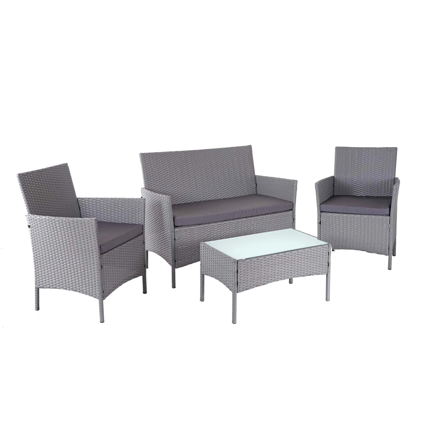 MCW Poly-Rattan Garnitur D82 4-teilig Grau mit Kissen Anthrazit