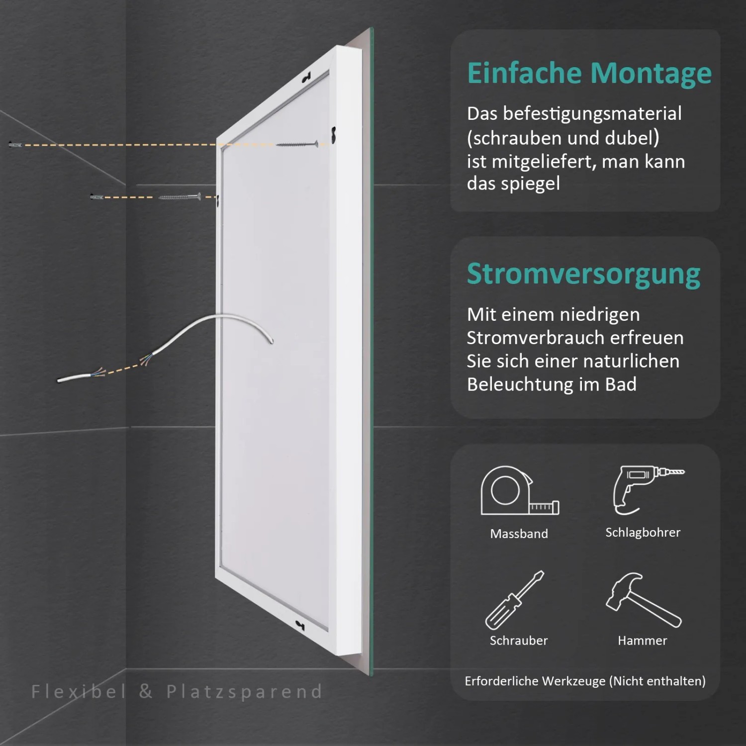Emke LED Badspiegel 60x40 cm mit Beleuchtung, Kippschalter und Anti-Beschlag Funktion.