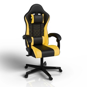 Juskys Gamingstuhl HyperSeat, schwarz/gelb, mit Nacken- und Rückenkissen.
