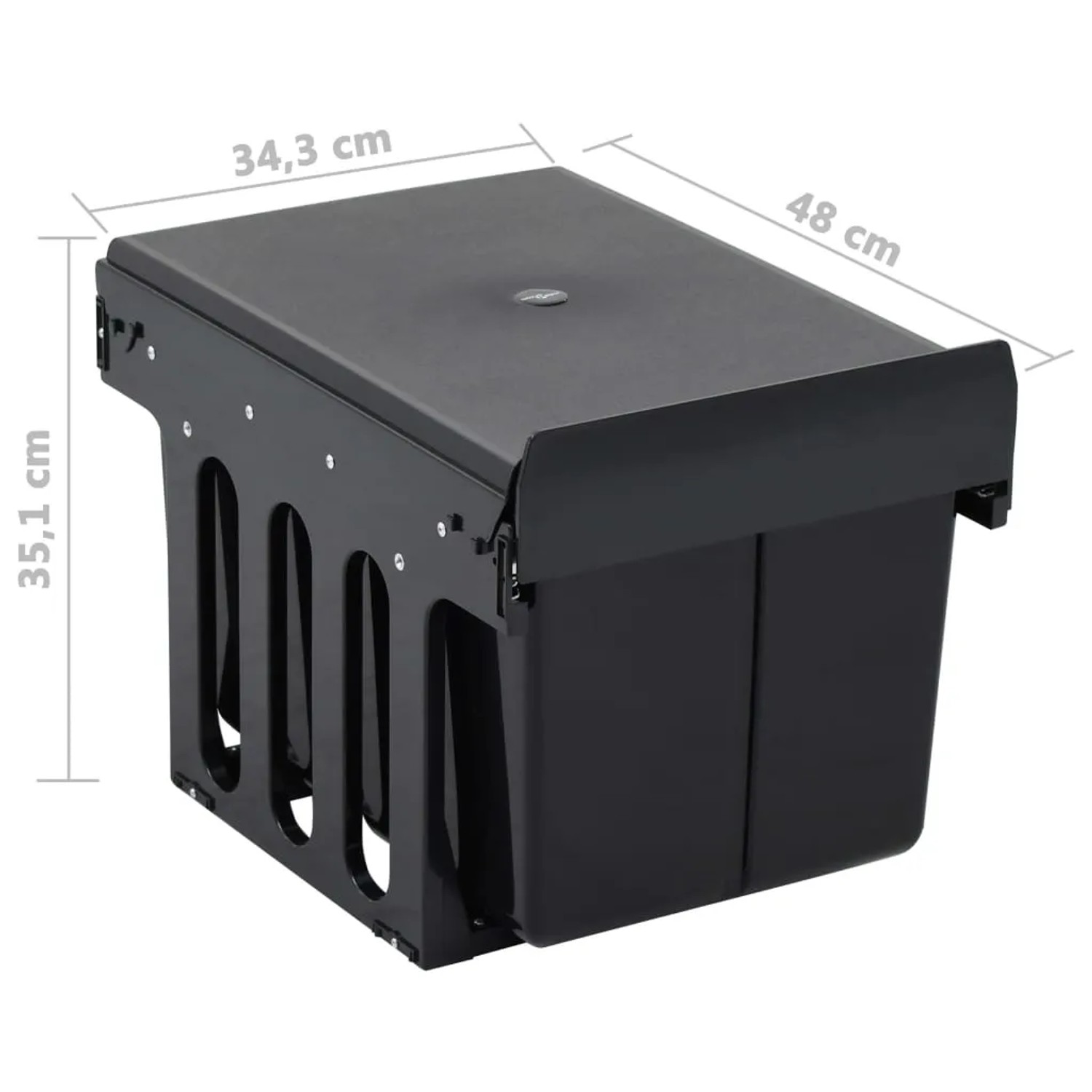 vidaXL Abfallbehälter für Küchenschrank, ausziehbar, 36L, Soft-Close. Schwarzer Mülleimer mit zwei Fächern.
