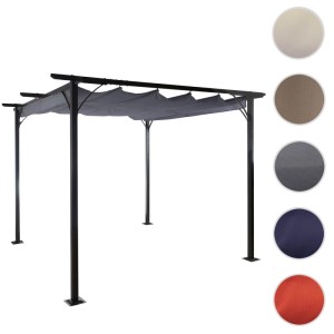 Graue MCW Pergola C42 3,5x3,5m mit Schiebedach als Terrassenüberdachung.
