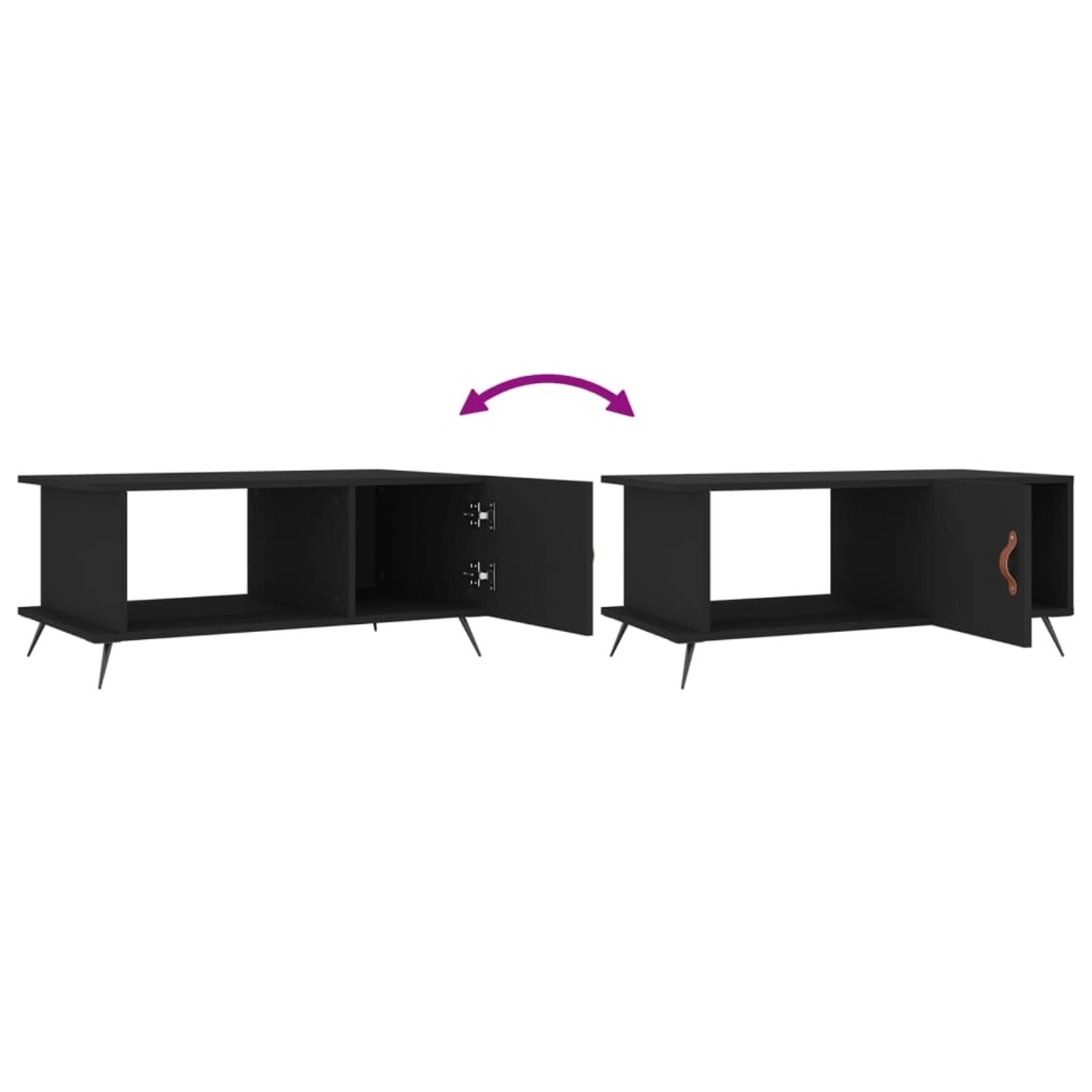 Schwarzer vidaXL Couchtisch (90x50x40 cm) aus Holzwerkstoff mit Tür und Fächern.