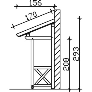 Technische Zeichnung: Skan Holz Vordach Paderborn 4, Maße 242x156 cm, schiefergrau lasiert.