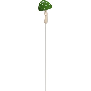 Gartenstecker Pilz, grün mit weißen Punkten, aus Metall, 85cm hoch. Dekorative Gartendekoration.