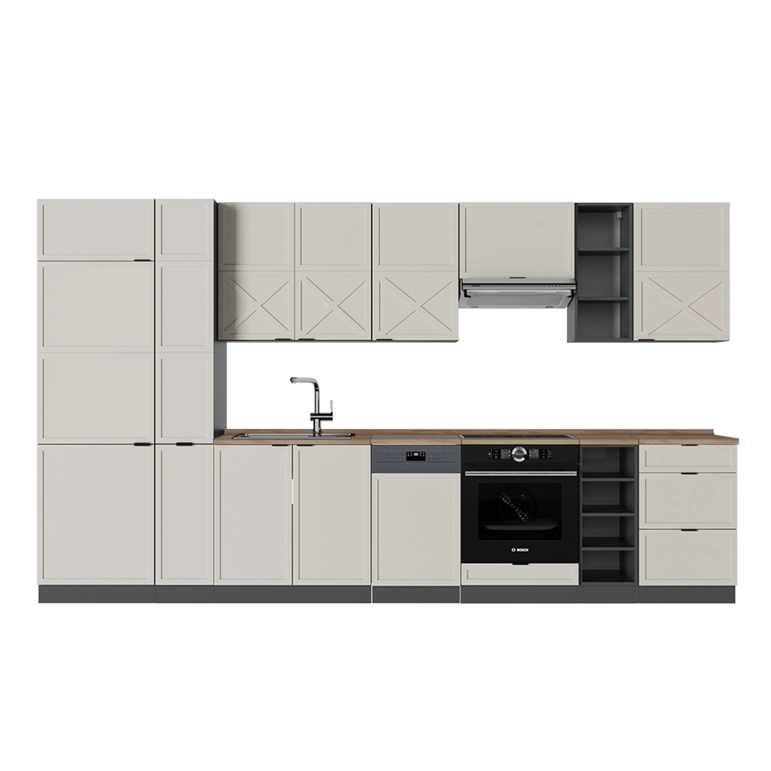 Vicco Fame-Line Küchenzeile GrauBeige/Anthrazit 355 cm AP Eiche günstig online kaufen
