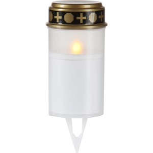 Weiße LED-Grablampe mit Erdspieß, Flower Power Spina. Grabkerze für den Außenbereich.