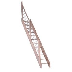 StarWood Buche Treppe mit Holz-Edelstahl-Geländer Basic, unbehandeltes Buchenholz, Innentreppe.