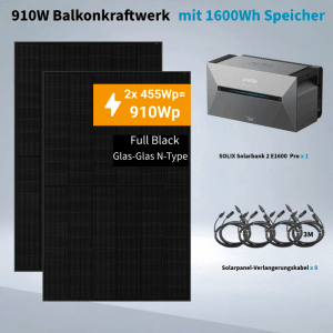 ANKER SOLIX 2 Pro 910W Balkonkraftwerk mit 2×455W JA Solar Module Ohne Halterung