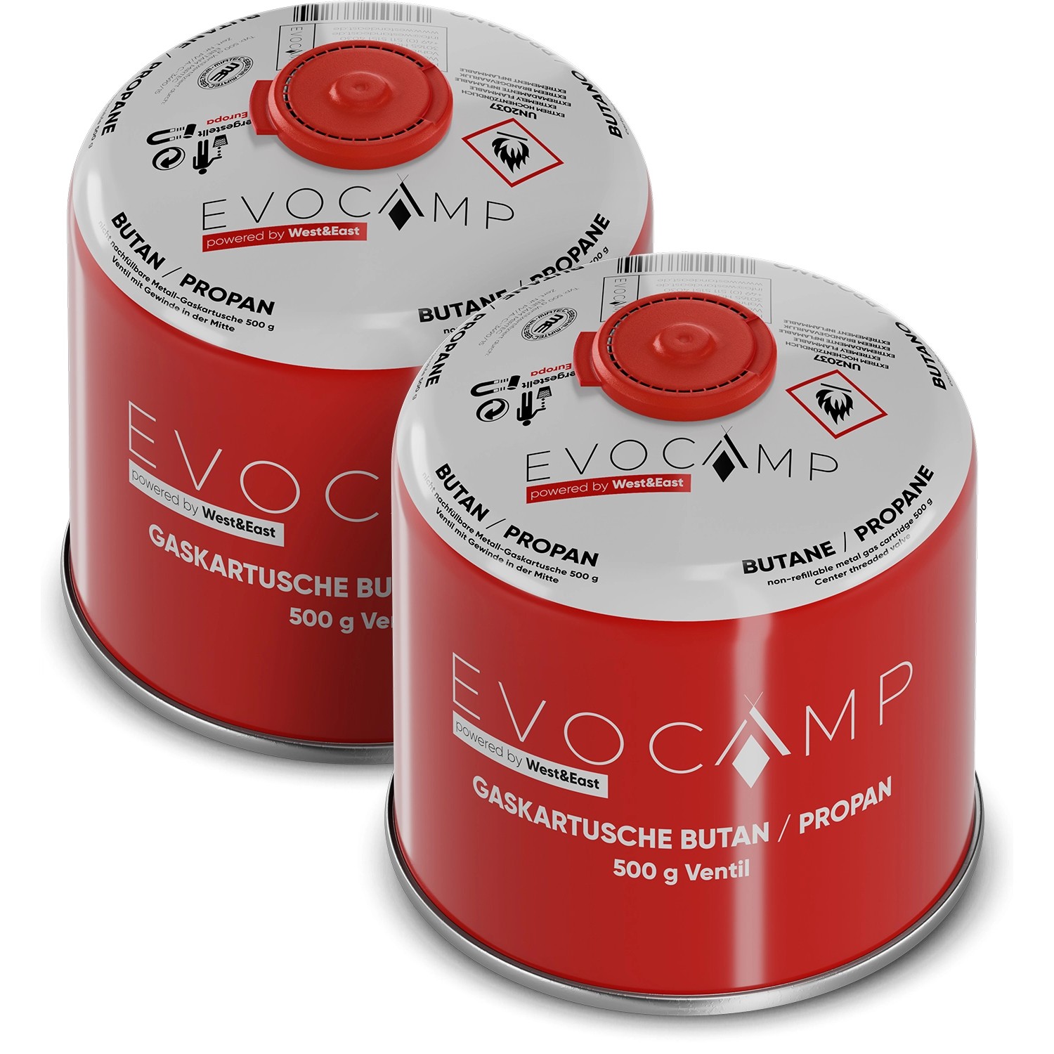 Evocamp Gaskartusche 2 Stück Butan Propan 500 g Schraubventil für Campingkocher und Gasgrills