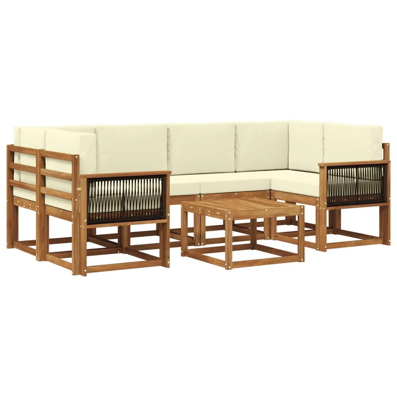 vidaXL Outdoor-Sofagarnitur mit Kissen 5 Stk Natur und Creme 3385031