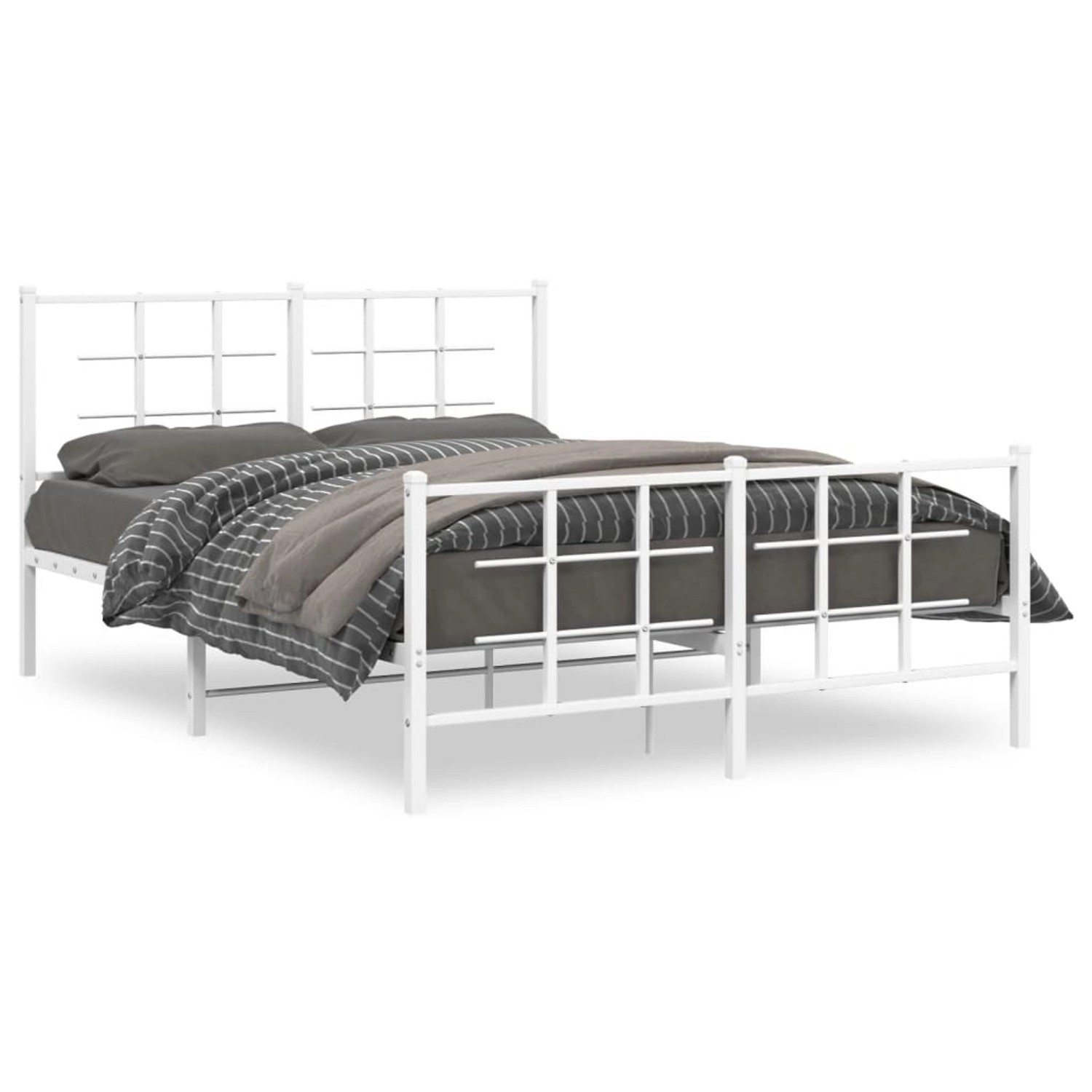 vidaXL Bettgestell mit Kopf- und Fußteil Metall Weiß 135x190 cm 355627 günstig online kaufen
