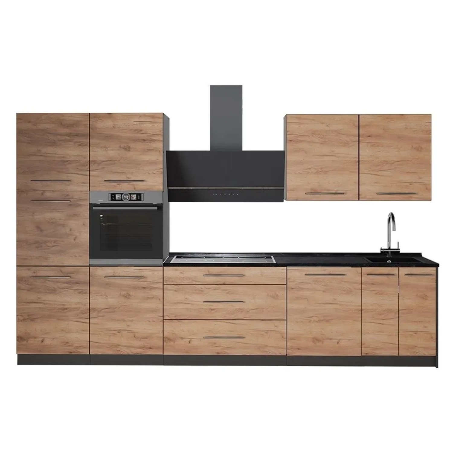 Vicco Küchenzeile Fame-Line Goldkraft Eiche/Anthrazit 340 x 207 ohne Arbeitsplatte Art Nr 64563