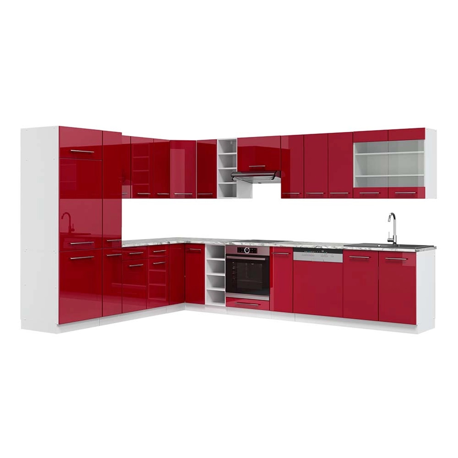 Vicco Fame-Line Eckküche Bordeaux Hochglanz/Weiß 347 x 257 cm AP Marmor günstig online kaufen