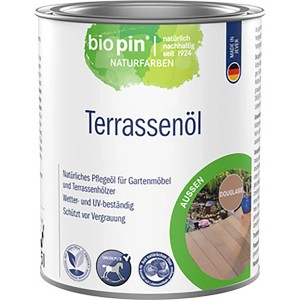 Dose Biopin Terrassenöl Douglasie 750ml für Holzterrassen und Gartenmöbel.