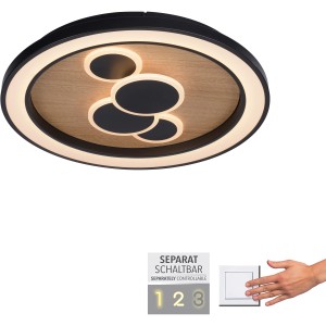 Runde Paul Neuhaus LED-Deckenleuchte Eliza, Holz-Natur/Schwarz, Ø 60cm. Moderne Deckenlampe mit warmweißem Licht.