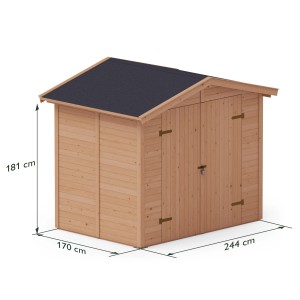 Upyard Geräteschuppen aus Holz, imprägniert, 240x170cm, mit Doppeltür und schwarzem Dach.