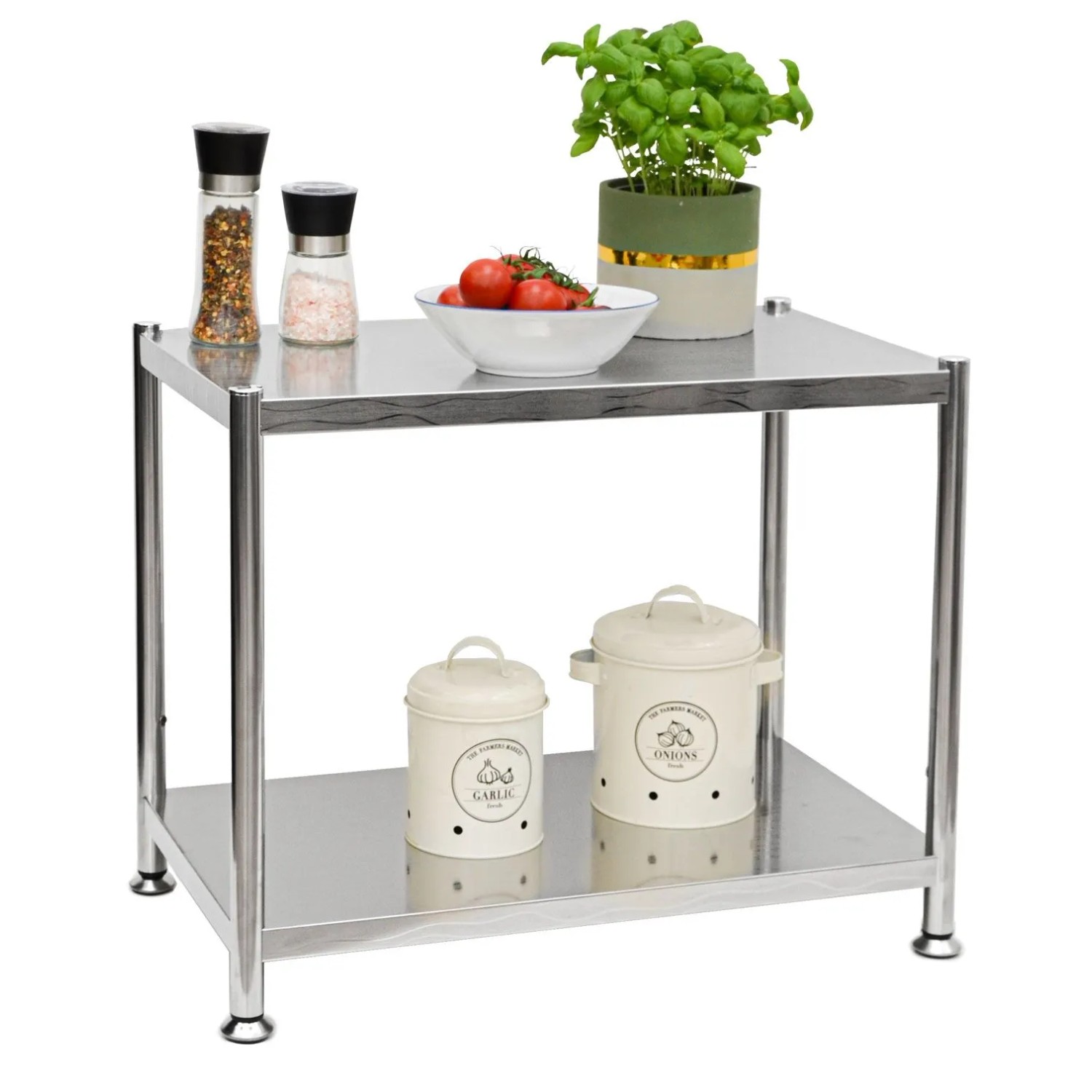 shelfr Edelstahl Schwerlastregal bis 60 kg auf 2 Ebenen 61 x 36 x 50 cm