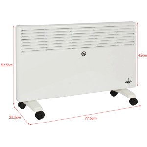 El Fuego Mobiler Heizkonvektor 2000 W, weißes Elektroheizgerät mit Rollen und Thermostat.