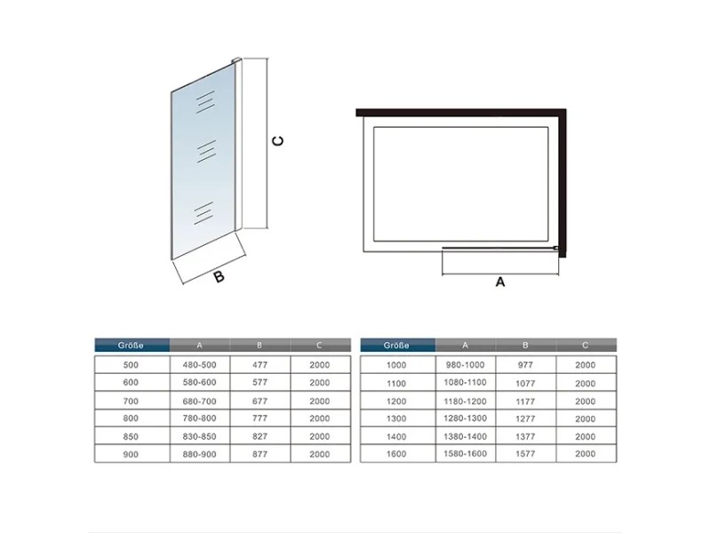 Duschtrennwand Düsseldorf – 60x200 Cm, 10 Mm ESG Sicherheitsglas, Verstellbar & Einfach Montiert