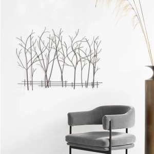 Kobolo Wandbild STICKS, silbernes Metallbild mit filigranem Baum-Design als moderne Wanddeko.