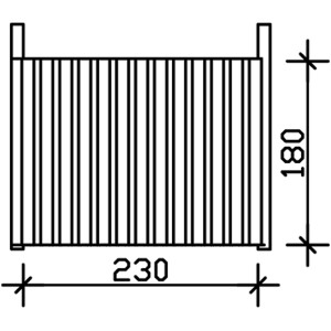 Technische Zeichnung einer Skan Holz Seitenwand Deckelschalung, 230x180 cm, Fichte Eiche hell, für Carport.