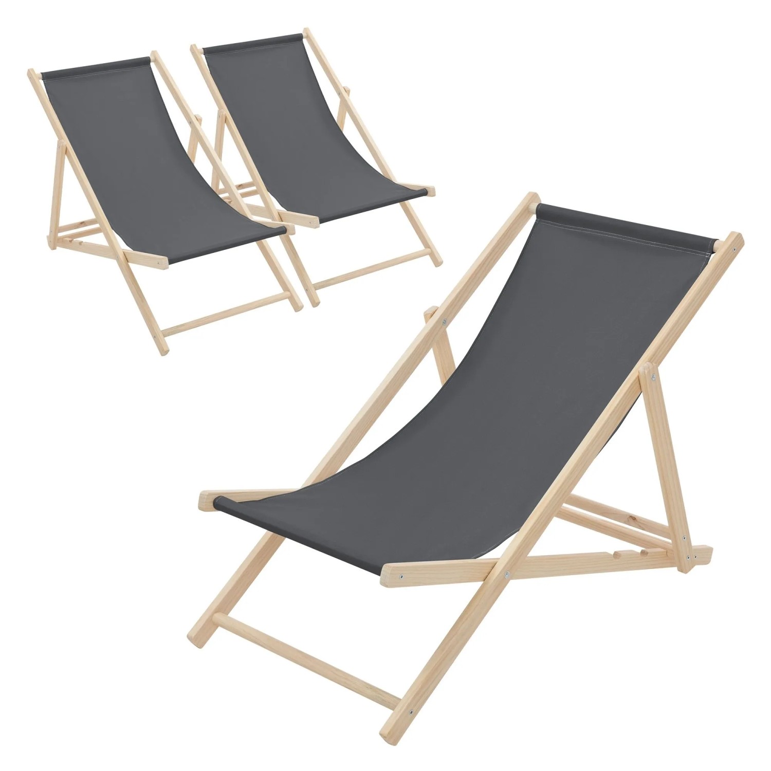 ECD Germany Liegestuhl 3Er Set Klappbar Anthrazit aus Holz