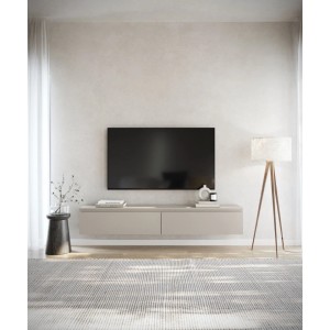 Selsey TV-Hängeboard Bemmi 175 cm in Kaschmirgrau, schwebend unter TV. Modernes Lowboard mit zwei Klappenfächern.