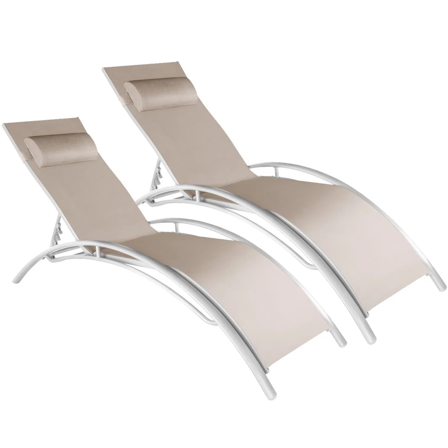 Tectake Aluminium 2Er Set Gartenliege Alina Textilene Gewebe 5 Fach Verstellbare Rückenlehne  180 x 59 x 81 50 cm Beige