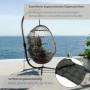 osoltus Hängesessel XL Pura, dunkelgraues Kunststoffgeflecht, Kissen, auf Terrasse. Faltbarer Hängeei Schaukelstuhl mit Feder.
