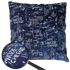 Blaues Deko-Kissen 45x45cm mit weißer Schrift und Glanz-Effekt. Perfekt als Zierkissen oder Sitzkissen.