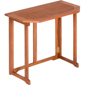 Brauner Klapptisch aus Eukalyptus (90x50cm) für den Balkon. Platzsparend abklappbar.