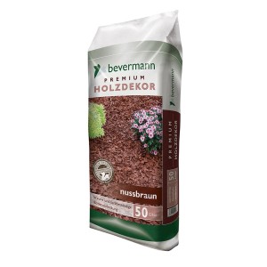 Sack Bevermann Premium Holzdekor Braun, 50 l, Dekormulch zur Bodenabdeckung und Gartengestaltung.