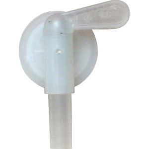 Weißer Ersatz-Auslaufhahn aus Kunststoff für runde Getränkefässer.