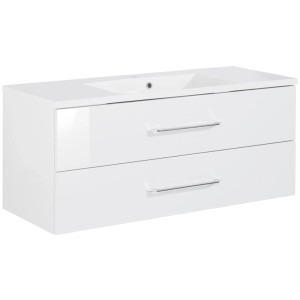 Fackelmann Einzelwaschtisch B.Clever, 120 cm, Weiß Hochglanz mit zwei Schubladen und Mineralgussbecken.