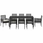 Schwarze 9-teilige vidaXL Garten Essgruppe aus Poly Rattan mit Tisch und Stühlen.