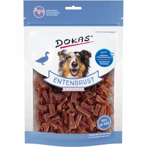 Dokas Entenbrust Stücke, 200g, Hunde-Snack im wiederverschließbaren Beutel.