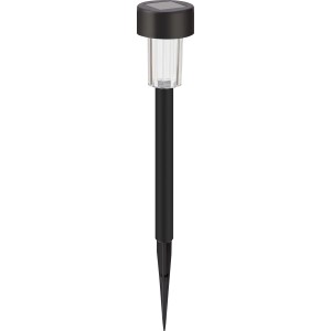 Schwarzer Solarspieß mit transparentem Lampenkopf für den Garten.