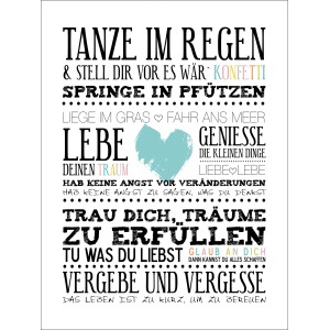 Dekopanel Blue Heart (29x39 cm) mit inspirierenden Lebensweisheiten als Wandbild.