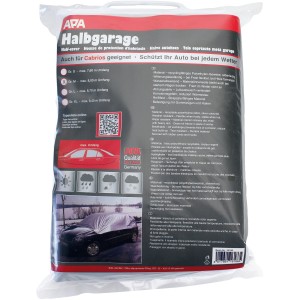 Eufab Halbgarage Gr. M, silberne Autoabdeckung mit Gummizug und Haken für Frostschutz.