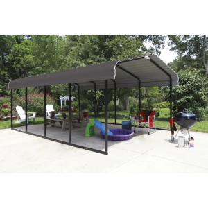 ShelterLogic Einzelcarport Rom Anthrazit, 370x600cm, mit Stahl-Dacheindeckung im Garten.