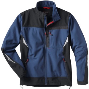Blaue Scheibler Softshelljacke Professional 8488 in Größe M für Arbeitskleidung mit Reflektoren.