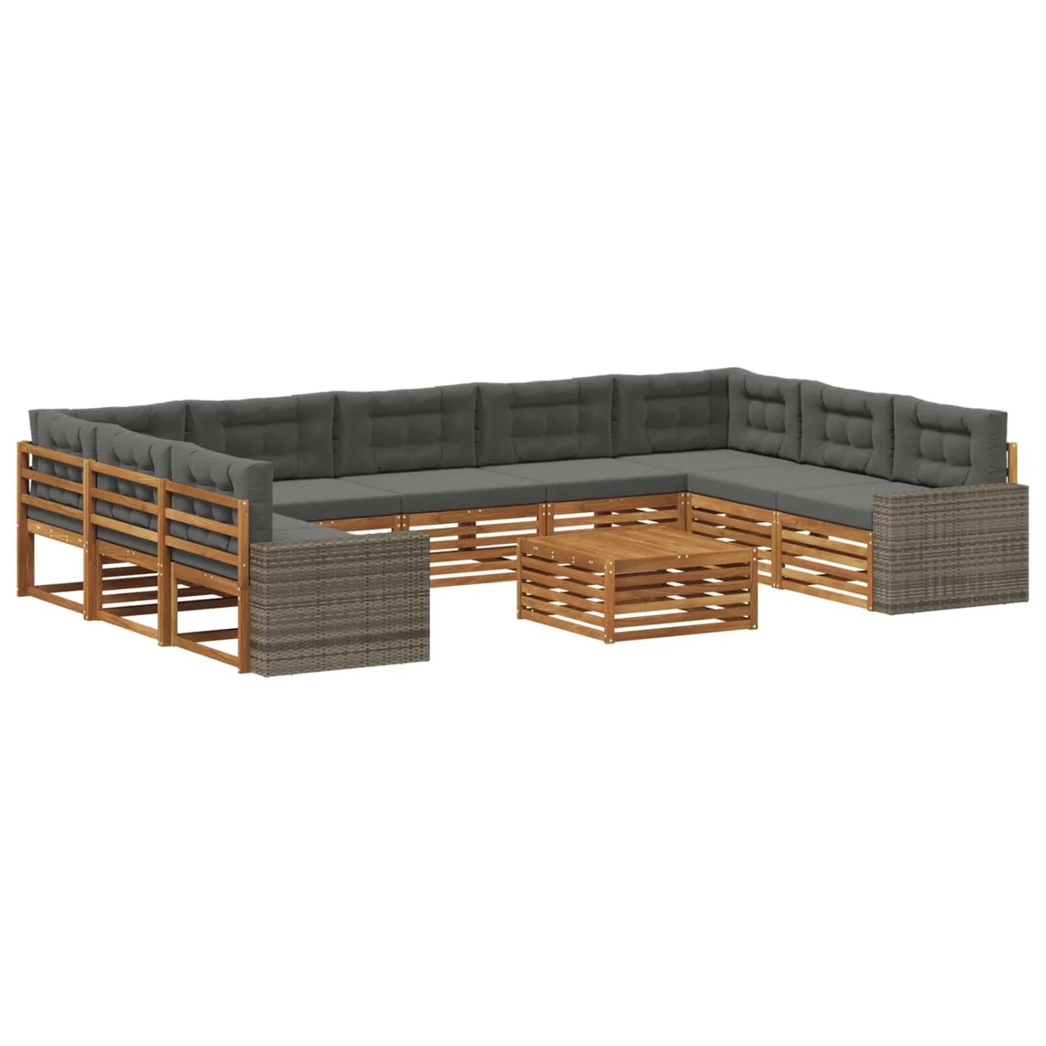 vidaXL Outdoor-Sofagarnitur mit Kissen 10 Stk Natur und Anthrazit 3383880