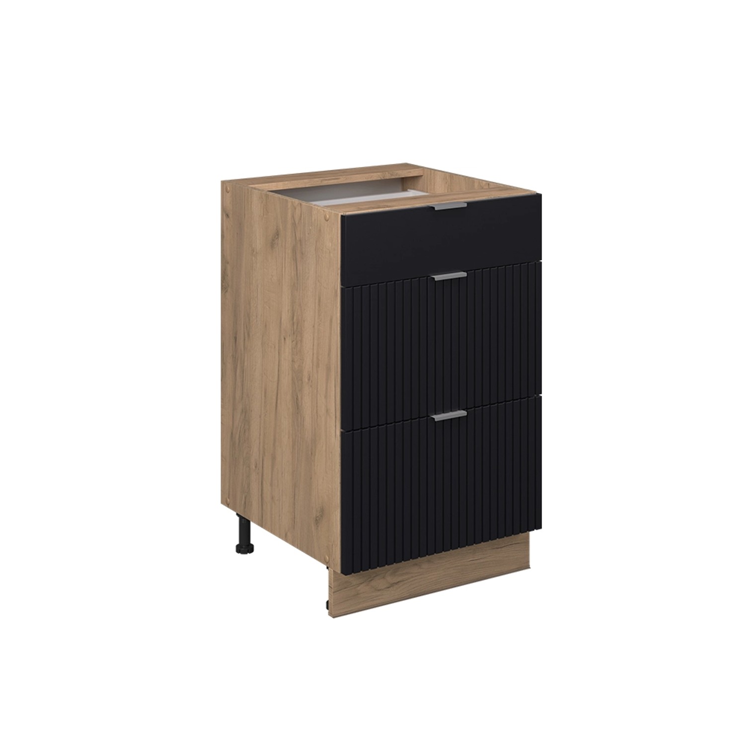 Vicco Küchenunterschrank Fame-Line Schwarz Gestreift 50 cm AP Marmor