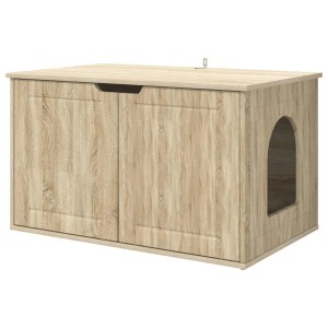 Modernes vidaXL Katzenhaus Sonoma aus Holzwerkstoff. Rechteckig, mit zwei Türen und bogenförmigem Seiteneingang für Katzen.