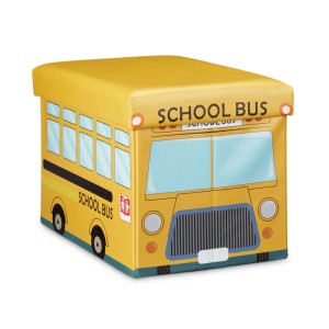 Relaxdays Spielzeugkiste Kunstleder School Bus Faltbar 32 x 48 x 32 cm