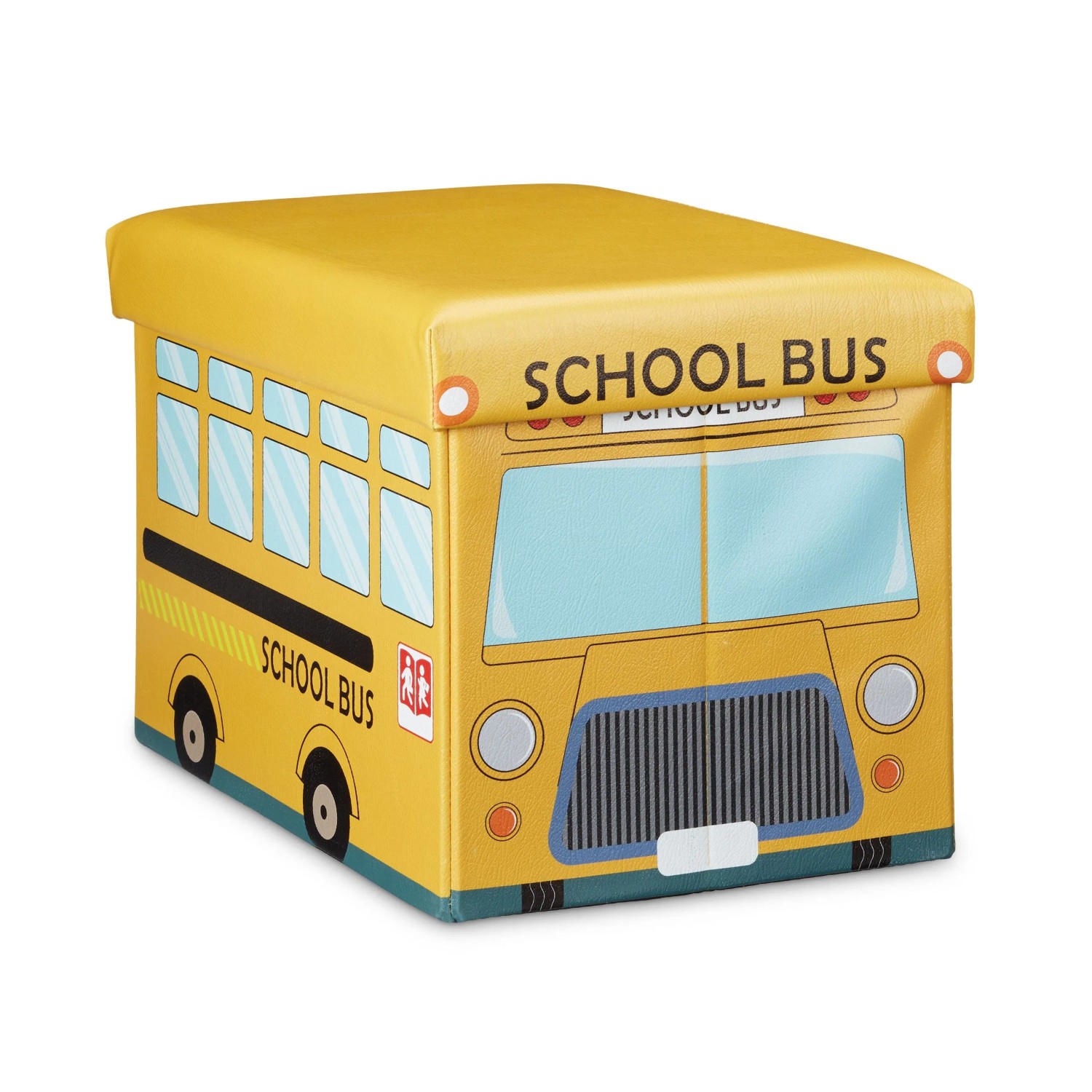 Relaxdays Spielzeugkiste Kunstleder School Bus Faltbar 32 x 48 x 32 cm