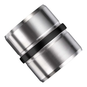 Gerader Edelstahl Handlaufverbinder, silberfarben mit schwarzem Ring, für Handläufe.