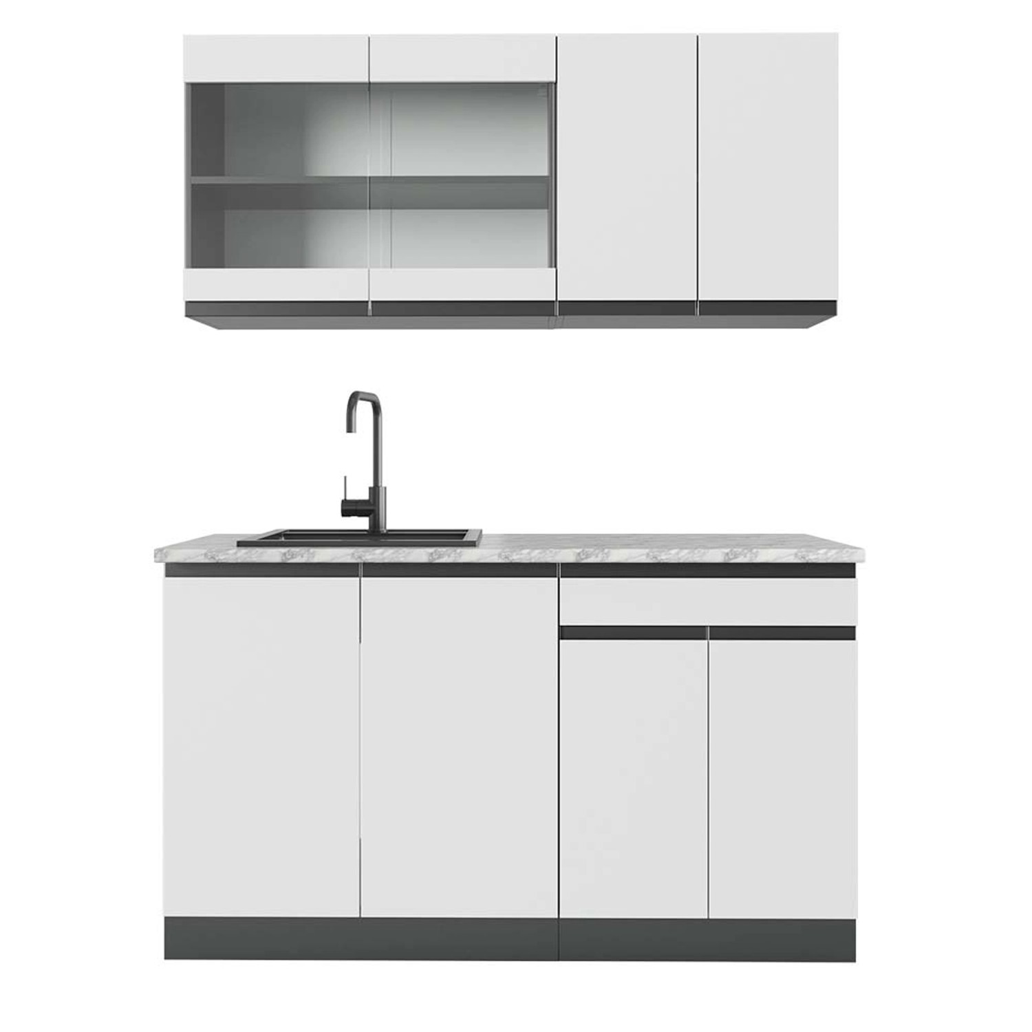 Vicco R-Line Singleküche Weiß/Anthrazit 140 cm AP Marmor günstig online kaufen