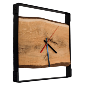 DELUKE Wanduhr Groß Holz EFFO HANDGEFERTIGT 37x37cm Eiche Geräuschlos Wohnzimmeruhr Holz-Metalloptik Küchenuhr Dekouhr mit Nuten