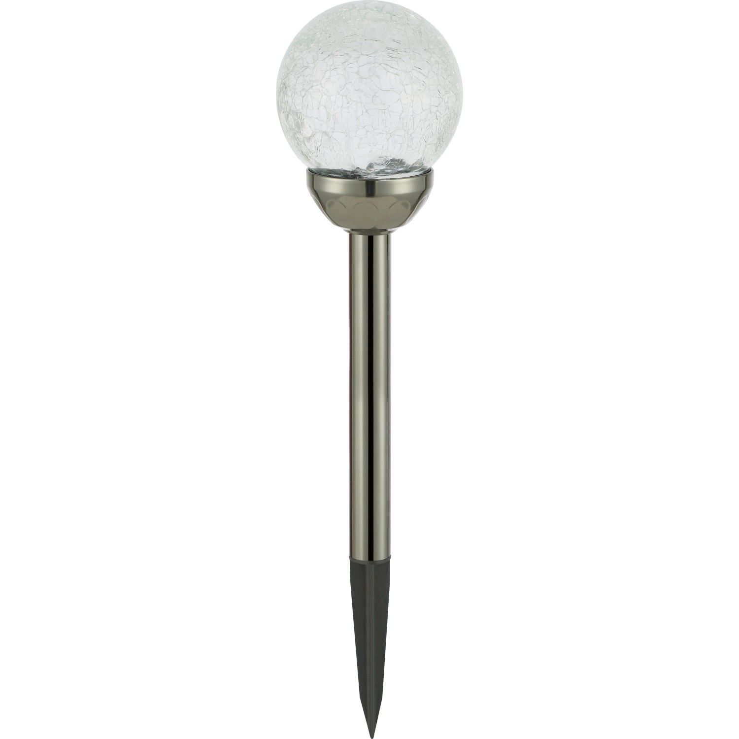 Solar-LED-Dekokugel, transparent, warmweiß, Ø 10 cm, Höhe 44 cm. Für Garten und Beet.